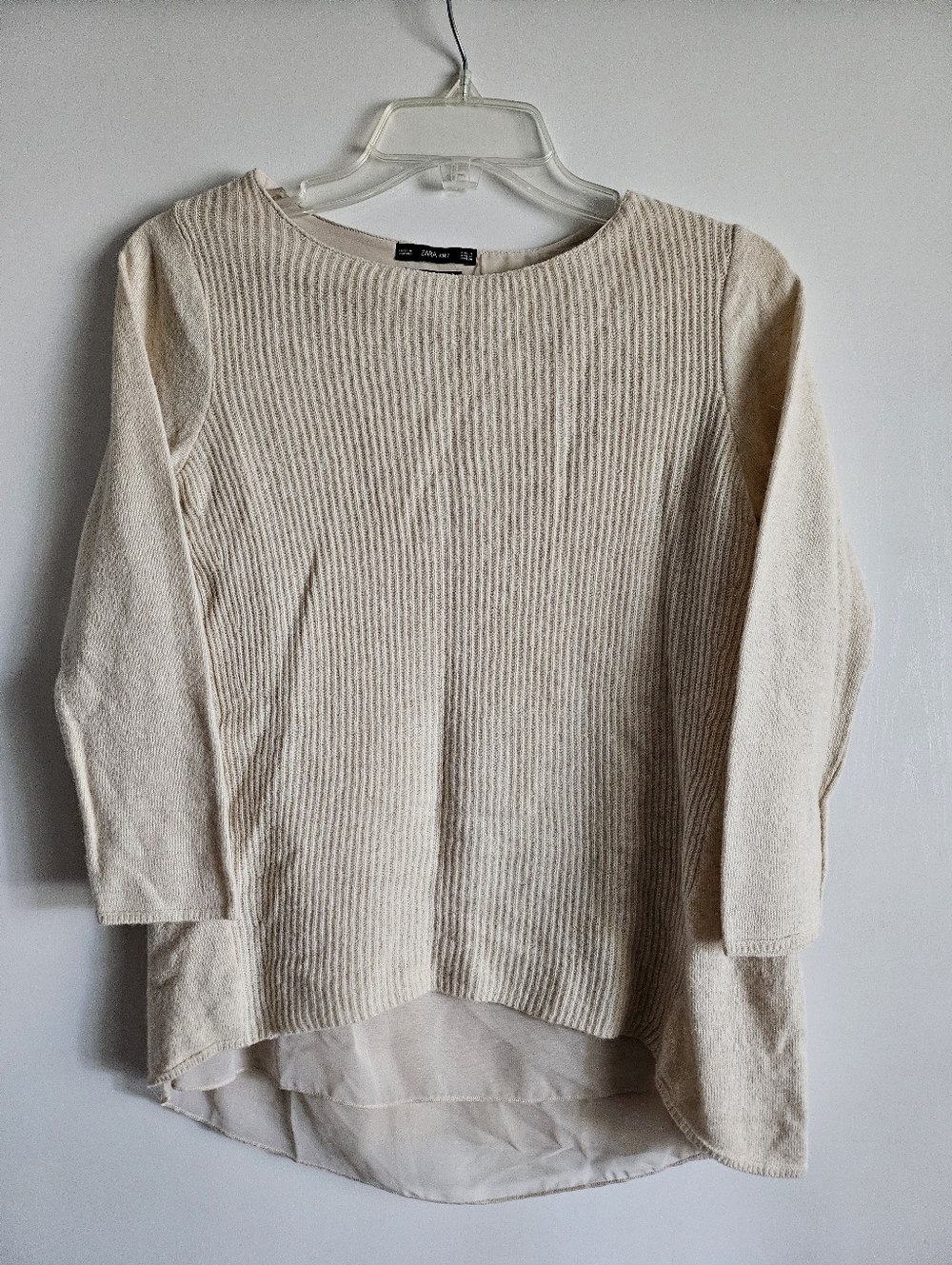 Zara Knit Italian Yarn Wool Angora Blend Cream Long Sleeve Layered Top Women's S